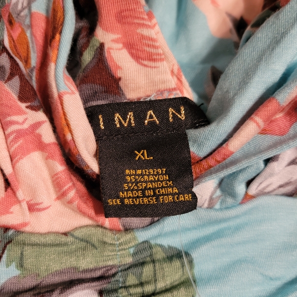 NWT IMAN Floral Maxi Dress in Light Blue and Coral - Picture 4 of 11